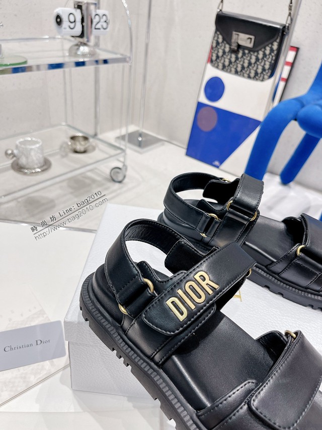 Dior迪奧2022新款新色系魔術貼涼鞋原版複刻專櫃豹紋系沙灘涼鞋女士涼鞋 dx3087